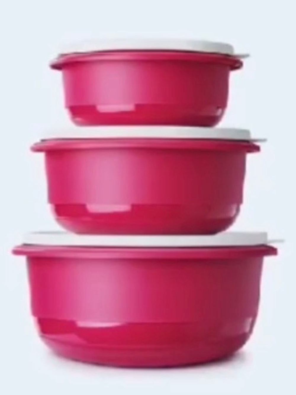 Tupperware Mixing Bowls in Raspberry and White Set of 3